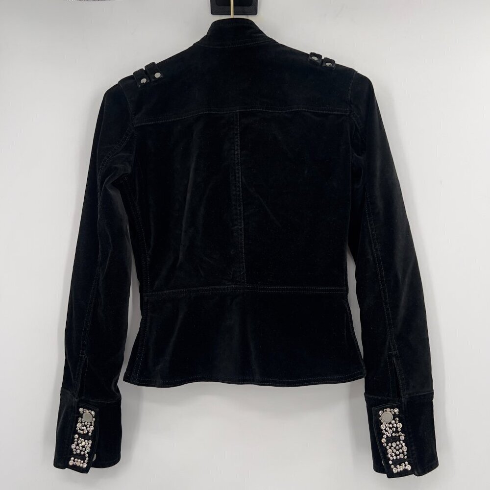 Twill Twenty Two Black Velvet Bling Military Jacket with Rhinestones P - Picture 5 of 14